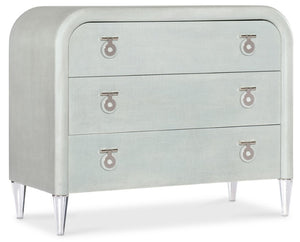 Hooker Furniture Melange Julip Accent Chest With Linen-Wrapped Finish, Acrylic Legs & Chrome Jewelry Pulls, 3 Self-Closing Drawers Greens 628-50205-35