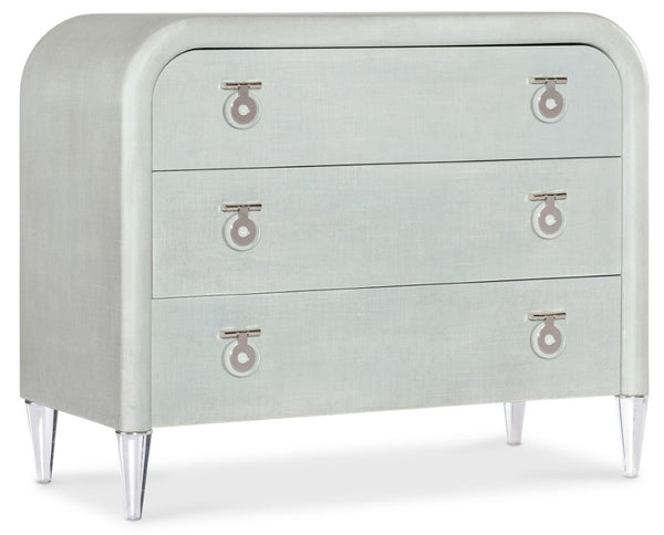 Hooker Furniture Melange Julip Accent Chest With Linen-Wrapped Finish, Acrylic Legs & Chrome Jewelry Pulls, 3 Self-Closing Drawers Greens 628-50205-35