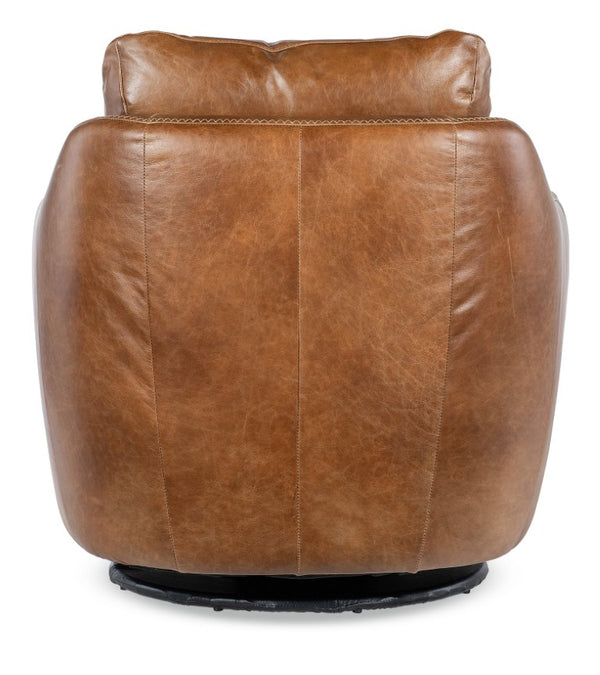 Hooker Furniture Beau Pecan Caramel Top-Grain Leather Swivel Chair With Touch Power Footrest And Tailored Topstitching CC612-PFSW-082