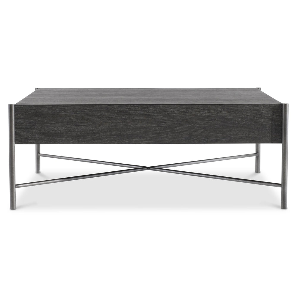 Bernhardt Bernhardt Outline Cocktail Table — Wire‑Brushed Kohl Oak Top With Atra Steel X-Stretcher, Airy Modern Centerpiece 360016