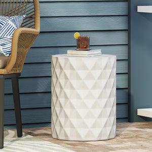 English Elm Outdoor Sculptural Concrete Side Table with Diamond Relief Pattern for Patio or Balcony 73431.00