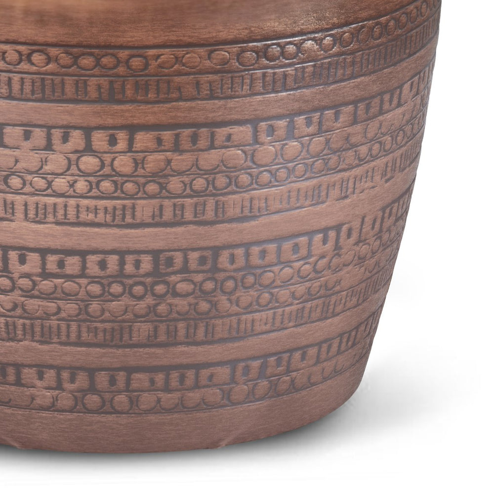 English Elm Johnsen Handcrafted 15-Inch Tribal Pattern Metal Accent Table - Antique Copper Boho Style Decor B136P158961