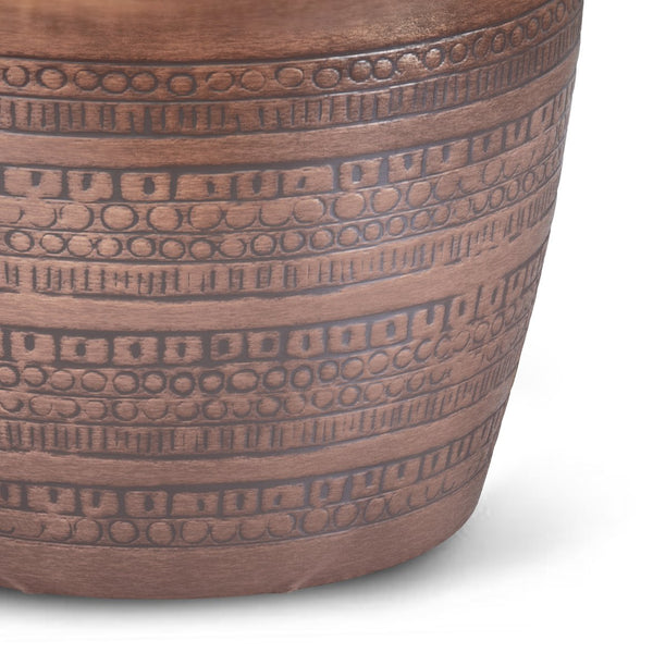 English Elm Johnsen Handcrafted 15-Inch Tribal Pattern Metal Accent Table - Antique Copper Boho Style Decor B136P158961