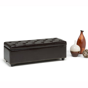 English Elm Hamilton Storage Ottoman – Elegant Coffee Brown Faux Leather With Hidden Storage & Versatile Use B136P158170
