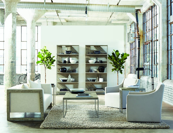 Bernhardt Bernhardt Hexagonal End Table With Distressed Pine Top & Glazed Silver Tubular Frame, 24"W X 25"H 398124G