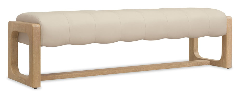 Hooker Furniture Banyon Bench Showcasing White Oak Frame, Sunbleached Top-Grain Leather Seat, Distressed Desert Oak Finish And Modern Lines Beige 6081-90019-82