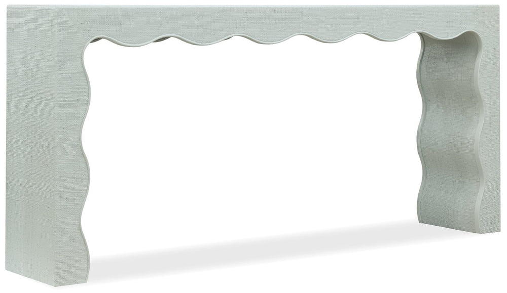 Hooker Furniture Commerce Waverly Raffia Console Table — Slim 72" Coastal-Style Entryway Table With Scalloped Apron, Blue-Green Finish 7228-85145-45