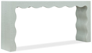 Hooker Furniture Commerce Waverly Raffia Console Table — Slim 72" Coastal-Style Entryway Table With Scalloped Apron, Blue-Green Finish 7228-85145-45