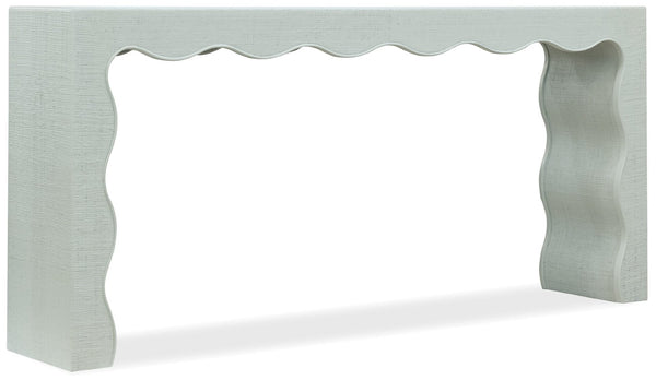 Hooker Furniture Commerce Waverly Raffia Console Table — Slim 72" Coastal-Style Entryway Table With Scalloped Apron, Blue-Green Finish 7228-85145-45