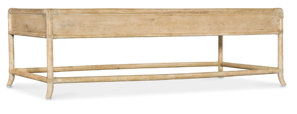 Hooker Furniture Retreat Pole Rattan Cocktail Table With Rope-Wrapped Joints, Dune Oak Veneer, Drawers, Floating Design Light Brown 6950-80210-80