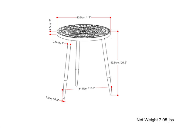 English Elm Sherbourne Handcrafted Grey Side Table with Carved Mango Wood Top & Black Metal Legs, 17" x 20" B136P159600