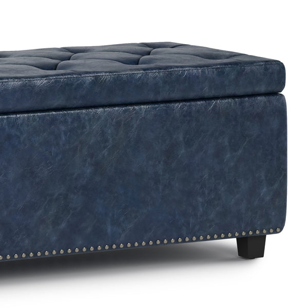 English Elm Hamilton Storage Ottoman - Elegant Denim Blue Faux Leather With Hidden Storage & Timeless Design B136P159060