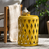 Christopher Knight Home® - Noble House - Selen Outdoor 12 Inch Diameter Matte Yellow Iron Side Table