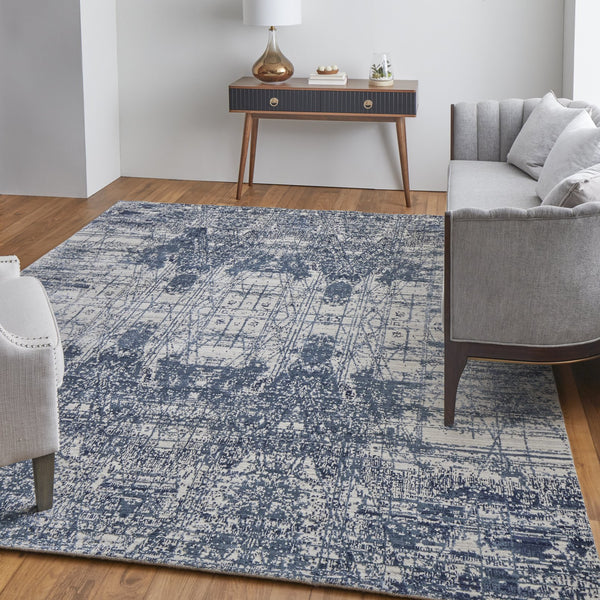 Feizy Rugs Eas69aef Eastfield Artisanal Hand-woven Viscose And Wool Abstract Rug - Modern Style For Any Space Blue,Ivory Viscose,Wool Eas69aefblu000f00