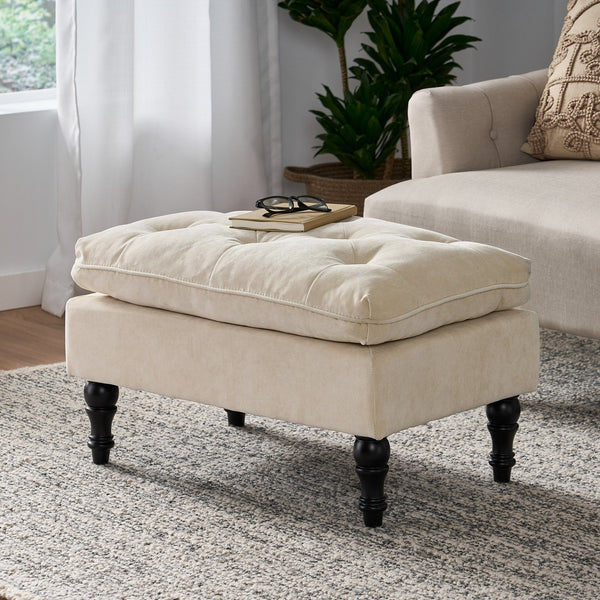 English Elm Lofton Button Tufted Round Ottoman with Turned Birch Legs for Living Room Seating 53081.00