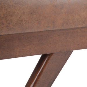 English Elm Chanelle Mid Century Ottoman Bench with Distressed Vegan Faux Leather, Solid Rubberwood Frame, 48" Light Brown B136P159223