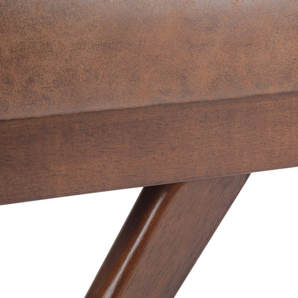 English Elm Chanelle Mid Century Ottoman Bench with Distressed Vegan Faux Leather, Solid Rubberwood Frame, 48" Light Brown B136P159223