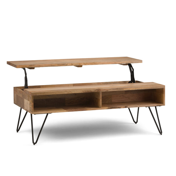 English Elm Hunter Lift Top Coffee Table - Handcrafted Mango Wood With Hidden Storage & Industrial Style Design B136P158727