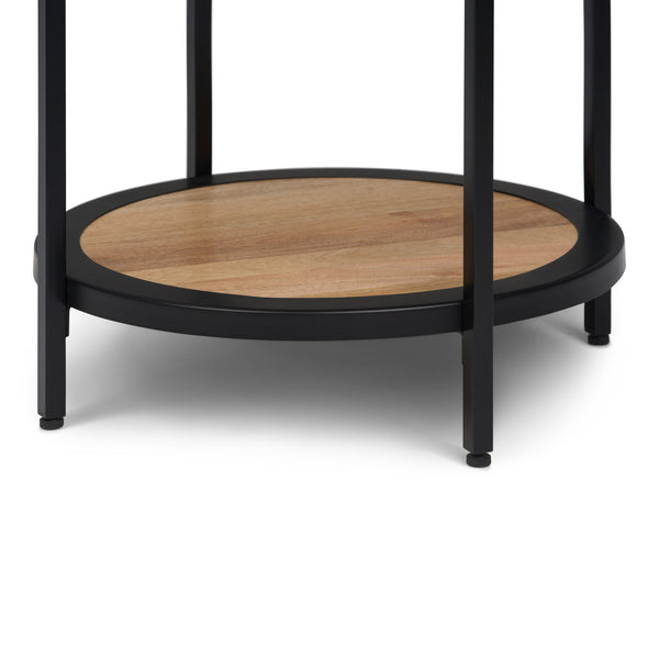 English Elm Jenna Handcrafted Round Side Table with Natural Mango Wood Top and Black Metal Frame, 24"H Light Brown B136P158984