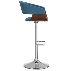 English Elm Lowell Adjustable Swivel Bar Stool - Mid-Century Modern Design In Blue Linen For Kitchen & Bar B136P158831