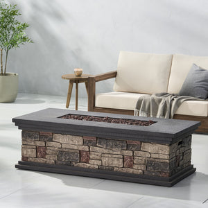 English Elm Rectangle Mgo Propane Fire Pit Faux Stone Finish 50000 Btu Outdoor Patio Centerpiece 63692.00-50K