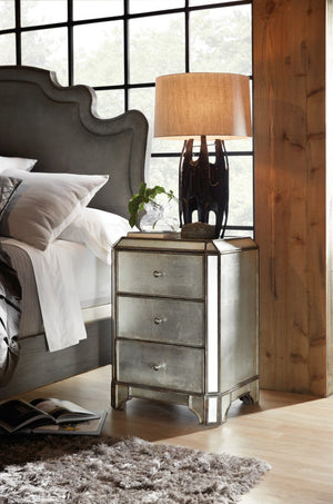 Hooker Furniture Arabella Eglomisé Mirrored Nightstand With 3 Drawers, Cedar Liner, Felt Top, Usb & Outlet Power 1610-90116-EGLO