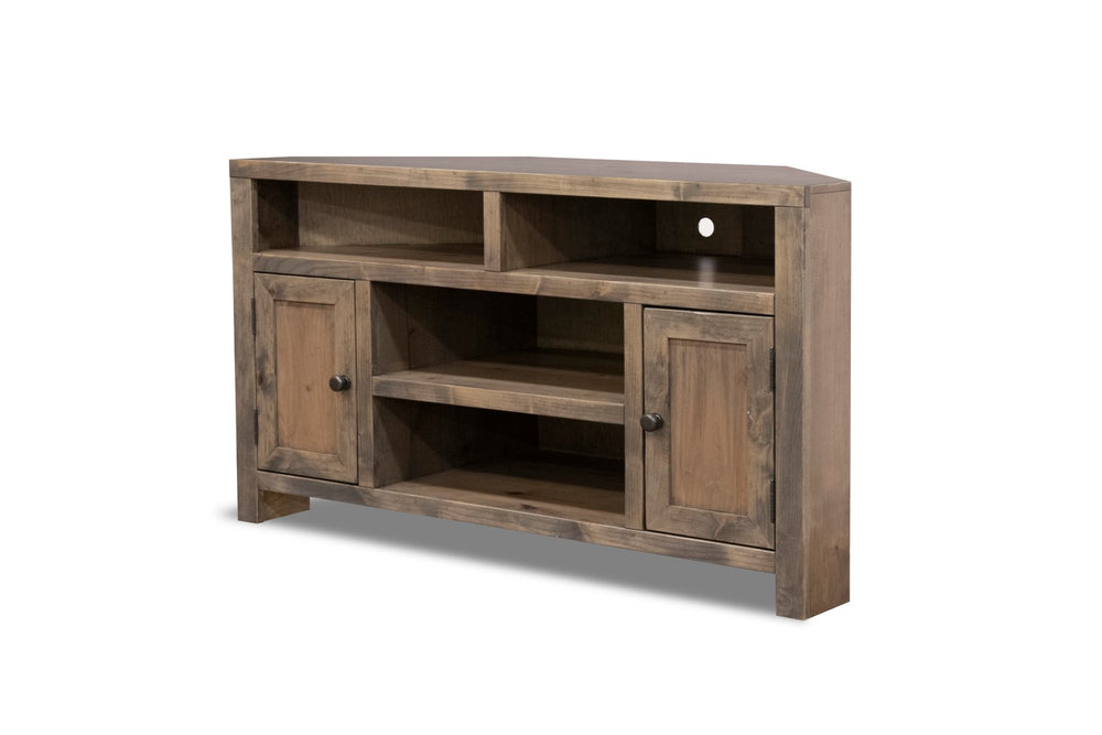 Legends Furniture Bridgevine Home Joshua Creek 52 Inch Corner Tv Stand For Tvs Up To 55 Inches, No Assembly Required, Barnwood Finish Aged Whiskey, Brown Knotty Alder Solids And Veneers Jc1213.Bnw