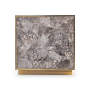 Bernhardt Bernhardt Tildon Side Table — Smoky Quartz Panels In Aged Brass Frame, Square Plinth Accent 22" H 347127