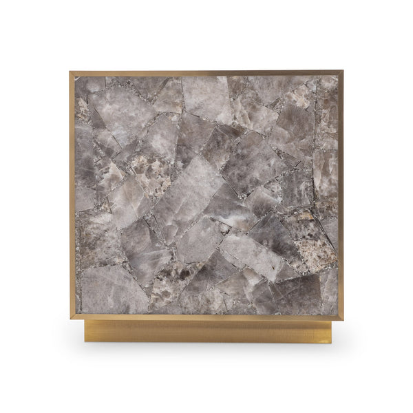 Bernhardt Bernhardt Tildon Side Table — Smoky Quartz Panels In Aged Brass Frame, Square Plinth Accent 22" H 347127