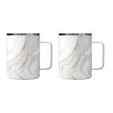 Cambridge 16 Oz Stainless Steel Insulated Mugs, White Geode Design, Set of 2 - Dishwasher Safe