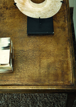 Bernhardt Bernhardt Benson Cast Aluminum End Table In Vintage Brass Finish With Gallery Top, Sleek Accent 438121