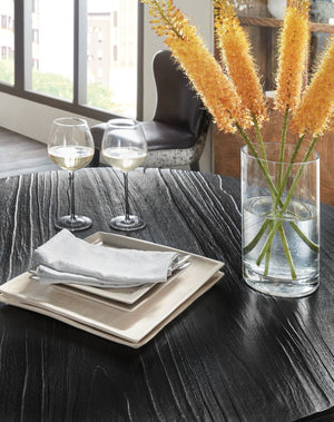 Hooker Furniture Chapman Charred Black Shou Sugi Ban Petite Round Dining Table — Sculptural, Textured, Seats 6 6033-75201-99