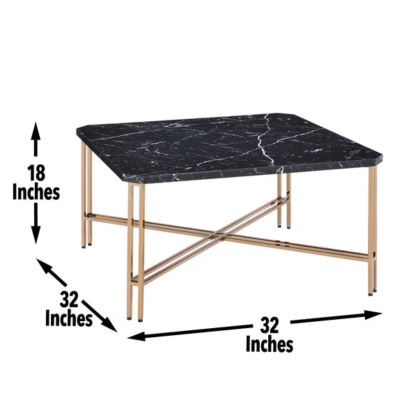 English Elm Steve Silver - Daxton Faux Black Marble 3-Piece Table Set with Powder-Coated Iron Legs, Golden Champagne Accents B081S00439