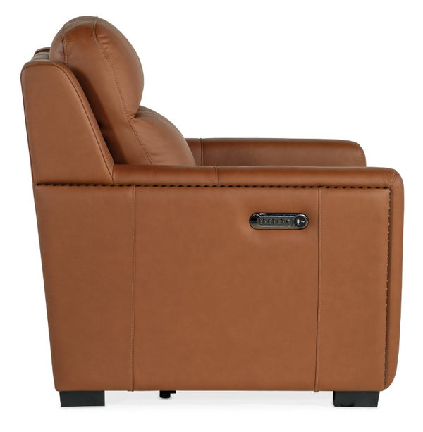 Hooker Furniture Mckinley Power Recliner With Motorized Recline, Adjustable Headrest & Lumbar, Usb Charging, Leather Finish Brown SS105-PHL1-065