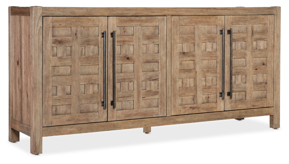 Hooker Furniture Vineyard Rustic Sonoma Buffet With Pecky Hickory & Travertine Top, Fretwork Doors, Soft-Close Drawers 6952-75900-80