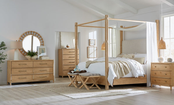 Hooker Furniture Retreat Semi-Circle Bed Bench In Neo Cream Performance Fabric With Dune Wood Finish And Block Legs 17.50 L x 24.75W x 18.75H 6950-90119-80