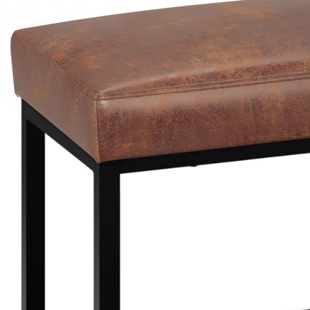 English Elm Reynolds Ottoman Bench - Distressed Saddle Brown Vegan Faux Leather For Stylish Living Spaces B136P159251-GIGA