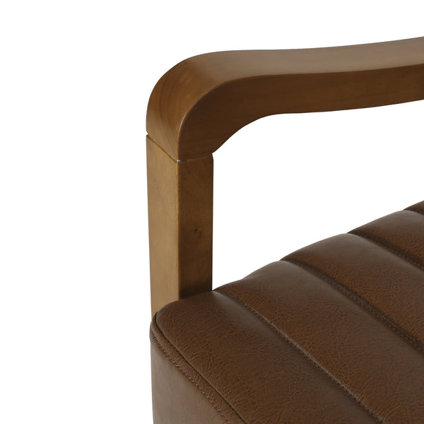 English Elm Christopher Knight Home® - Faux Leather Wood Hand Manual Club Recliner Light Brown PU Push-Back Channel Stitching Rubberwood Frame 71261.00PUCOGN