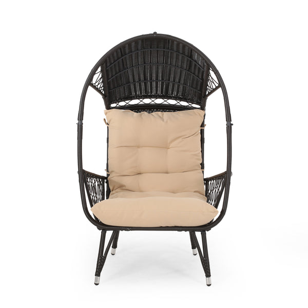 English Elm Christopher Knight Home® - MALIA Wicker Standing Basket Chair with Water-Resistant Cushion, Iron Frame, Handcrafted Outdoor Cozy Retreat Brown 68018.00BTN