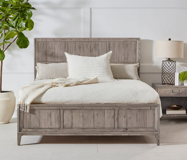 A.R.T. Furniture Sojourn Queen Panel Bed - Transitional Ashen Oak Frame With Elegant Design For Stylish Bedrooms Gray Ash Solids,Knotty Oak Veneers 316125-2311