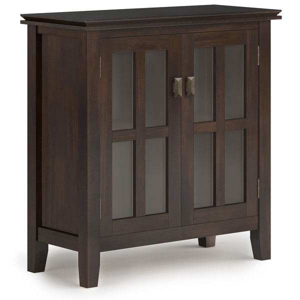 English Elm Artisan Low Storage Cabinet - Handcrafted Tobacco Brown Wood With Glass Doors For Versatile Style B136P158398