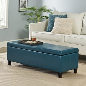 English Elm Glouster Bench Style Pu Leather Storage Ottoman with Soft Close Lid for Bedroom Teal 57742.00TEL