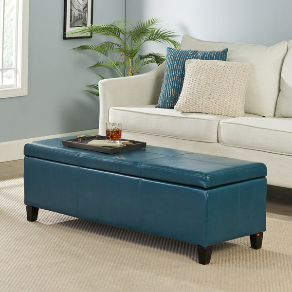 English Elm Glouster Bench Style Pu Leather Storage Ottoman with Soft Close Lid for Bedroom Teal 57742.00TEL