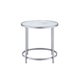 Steve Silver Rayne White Marble Glass End Table - Modern Design, Chrome Base, Nesting Feature