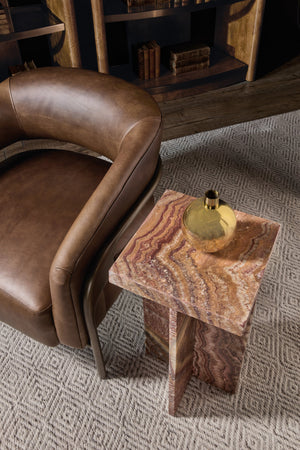 Hooker Furniture Melange Denys Red Travertine Stone Sculptural X-base Square Accent Drink Table 628-80613-01