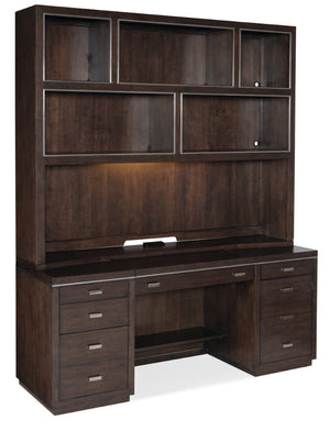 Hooker Furniture House Blend Computer Credenza Dark Roast Ash Veneer With Locking File Drawer, Pullout Work Surface, Built-In Power And Ventilated Cable Management (72"W) 5892-10464-85