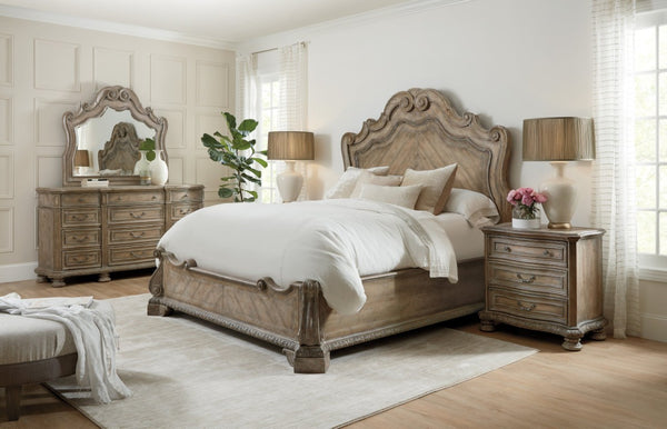 Hooker Furniture Castella Chevron King Panel Bed With Antique Slate Finish, Carved Headboard & Distressed Charm 5878-90266-80