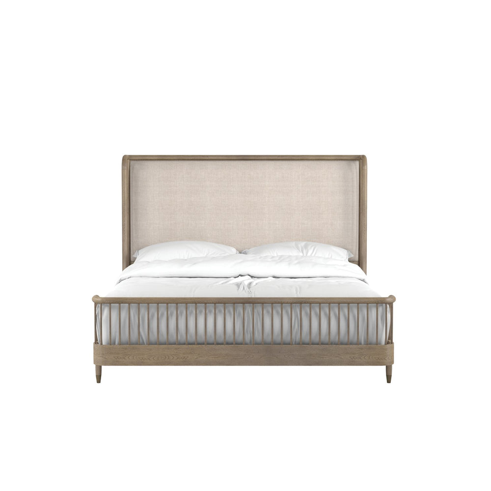 A.R.T. Furniture Finn Queen Upholstered Shelter Bed - Mid-century Modern Design With Curved Headboard & Gold Accents Light Brown, Beige Parawood Solids,Elm Veneer,Foam,Fiber,Fabric,Metal 313135-2803