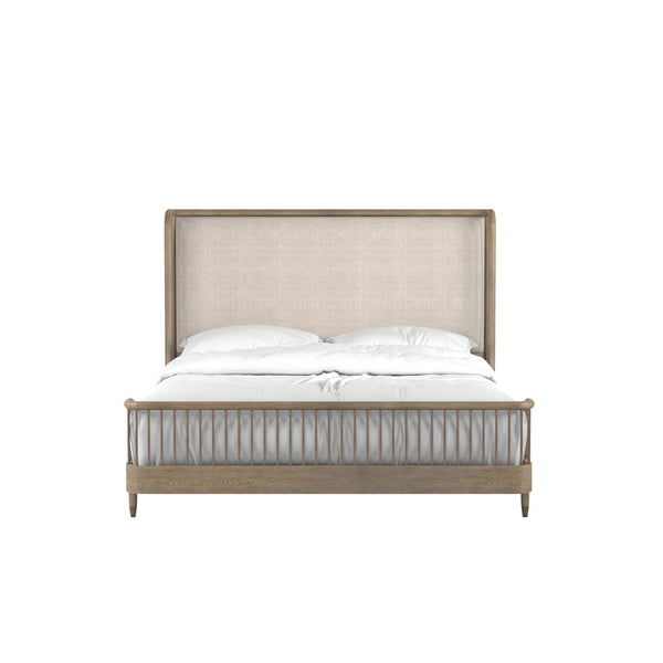 A.R.T. Furniture Finn Queen Upholstered Shelter Bed - Mid-century Modern Design With Curved Headboard & Gold Accents Light Brown, Beige Parawood Solids,Elm Veneer,Foam,Fiber,Fabric,Metal 313135-2803