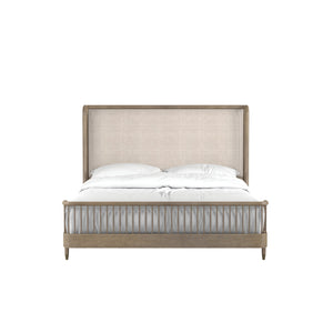 A.R.T. Furniture Finn Mid-century Modern Upholstered Shelter Bed In Tawny Finish With Curved Spindled Design Light Brown, Beige Parawood Solids,Elm Veneer,Foam,Fiber,Fabric,Metal 313136-2803